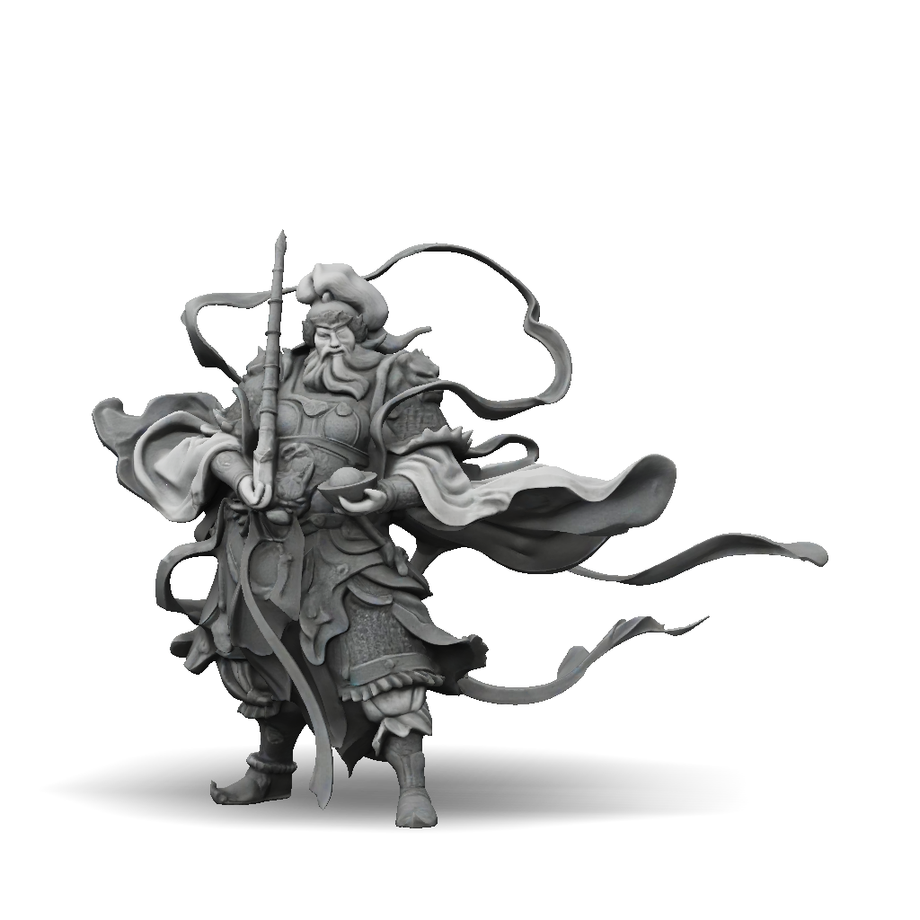 3D Model: fantasy armored warrior figure with flowing cape and staff weapon