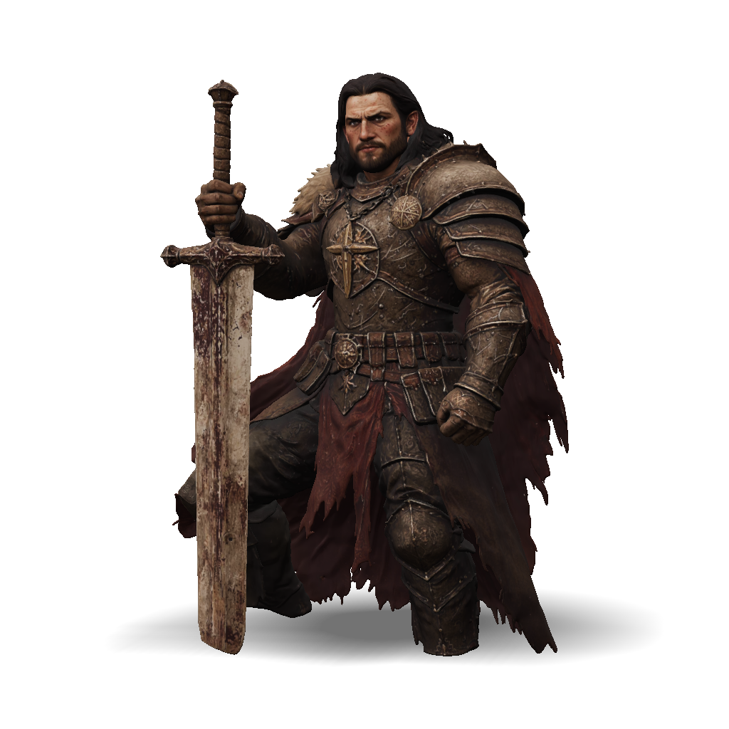 3D Model: heavy armored knight with sword iron armor and blood stained ...