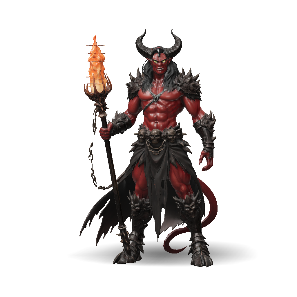 3D Model: red skinned demon warrior with horned helm spiked armor and ...