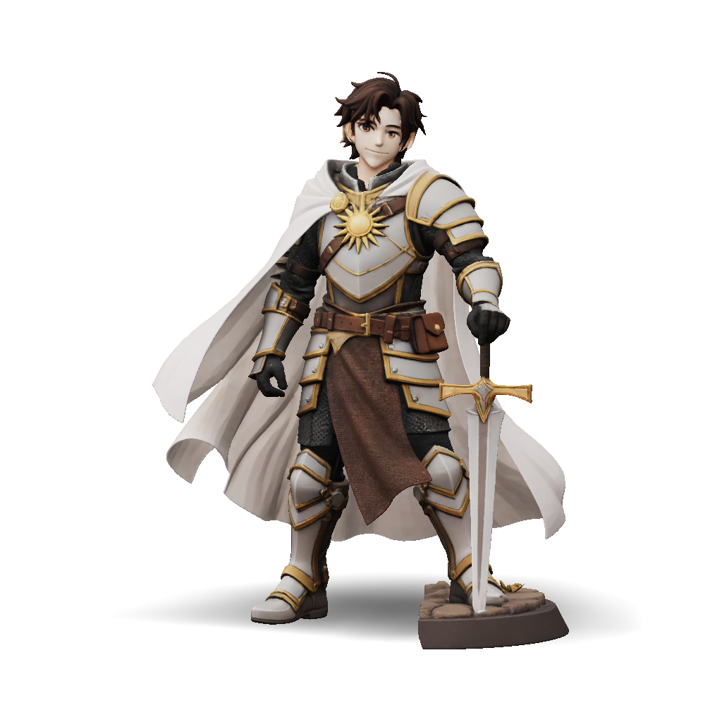 3D Model: knight figurine in ornate silver and gold armor on rocky base ...