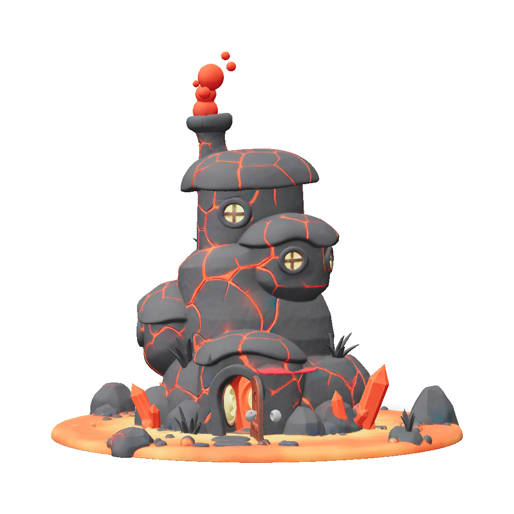 3D Model: lava rock house with glowing orange cracks circular glowing ...