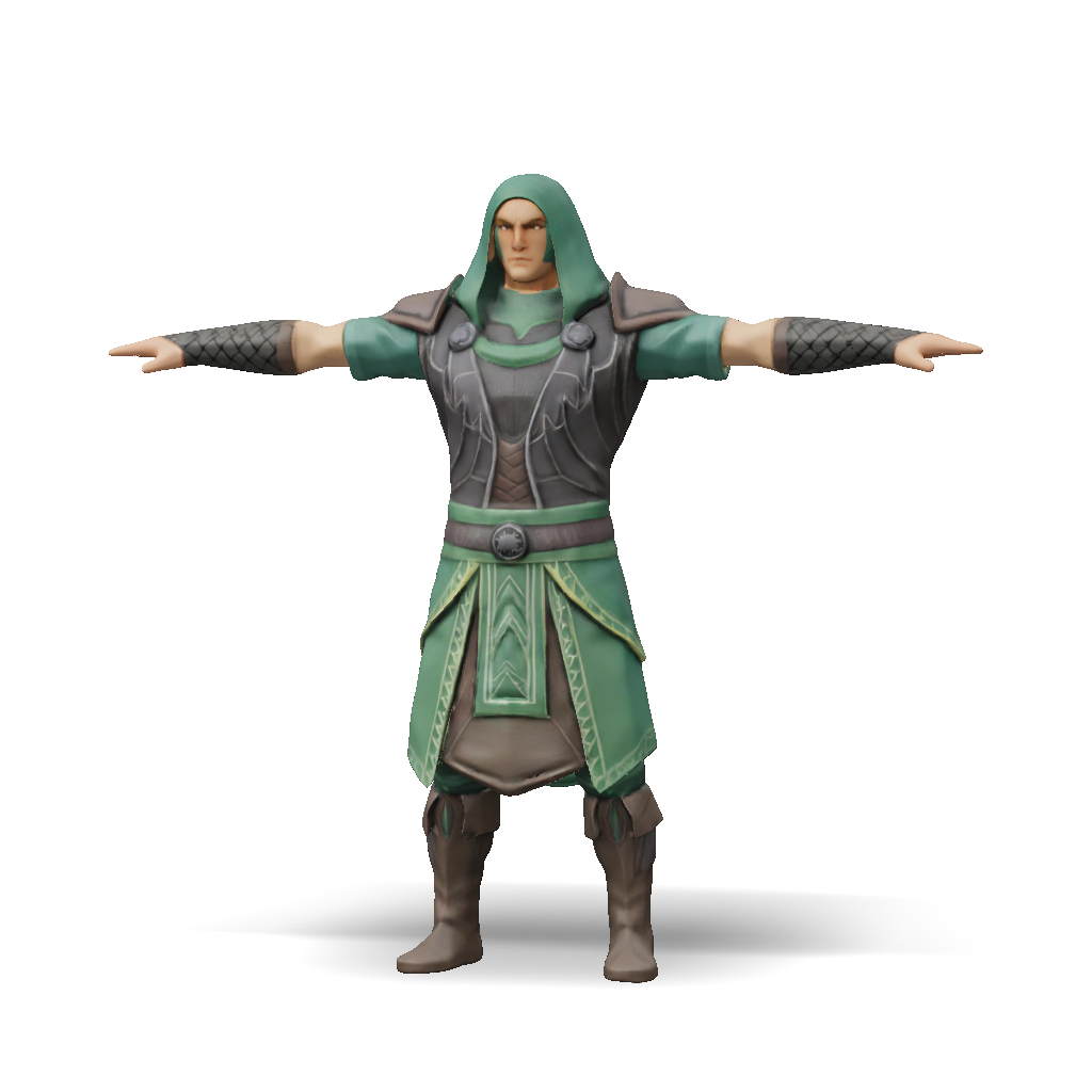 3D Model: green hooded fantasy warrior with armor chest piece and tunic ...