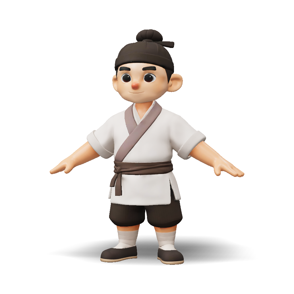 3D Model: stylized child figure wearing traditional robe with belt ...