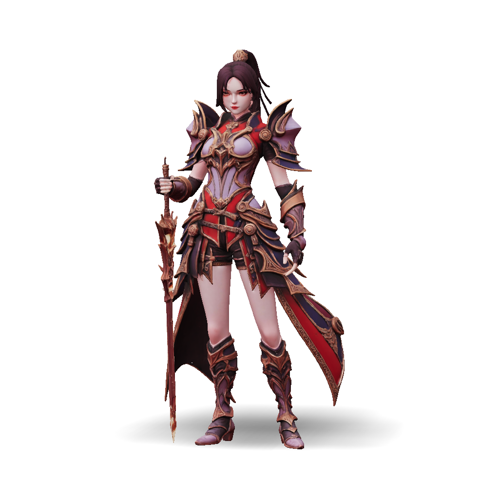 3D Model: female armored warrior in ornate fantasy armor wielding ...