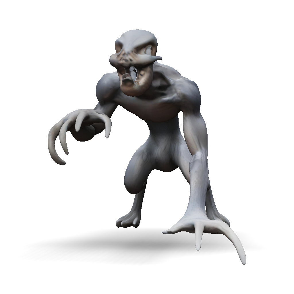 3D Model: gray humanoid creature with elongated clawed hands crouching ...