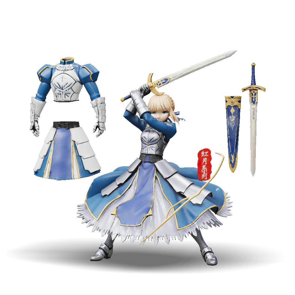 3D Model: blue and silver armored knight wielding glowing sword in ...