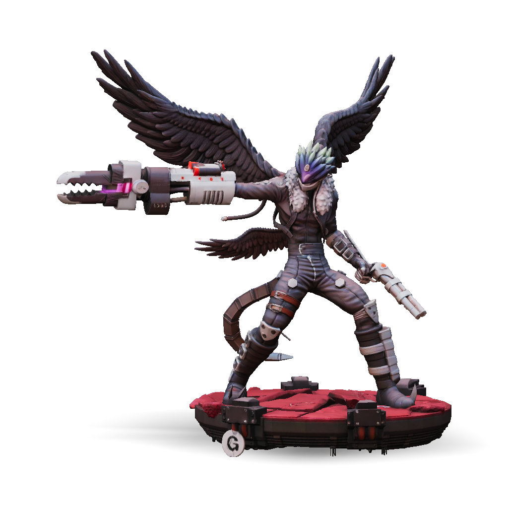 3D Model: winged armored warrior with large firearm feathered wings ...