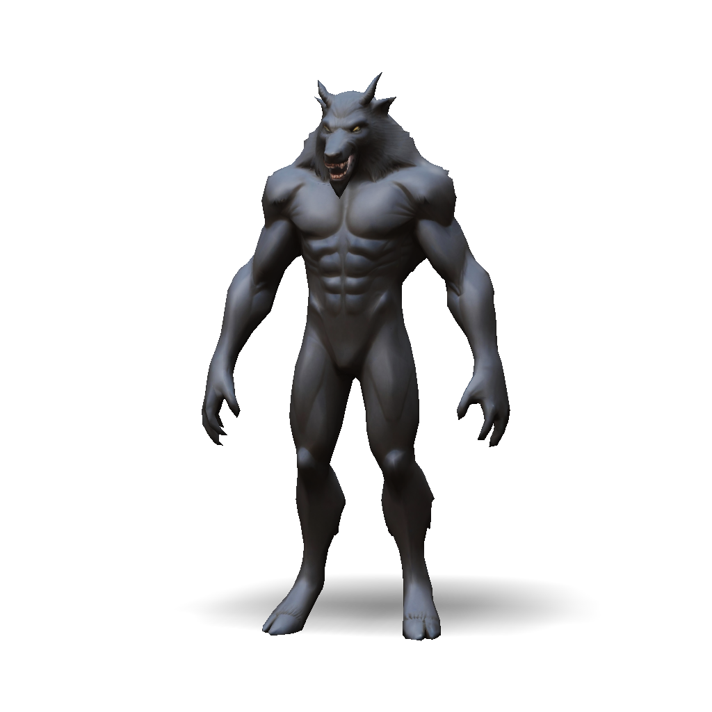 3D Model: werewolf with muscular humanoid form dark fur clawed hands ...