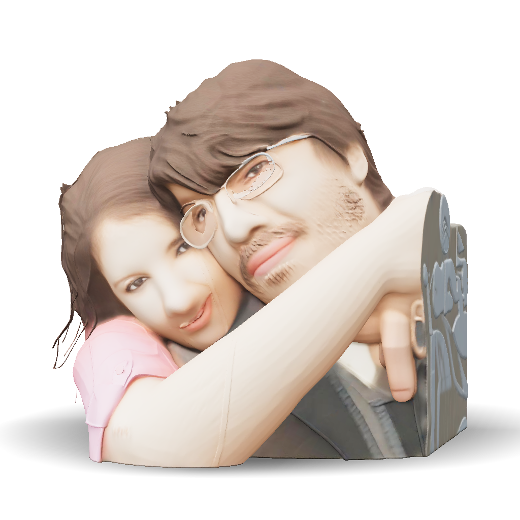 3D Model: two people hugging outdoors