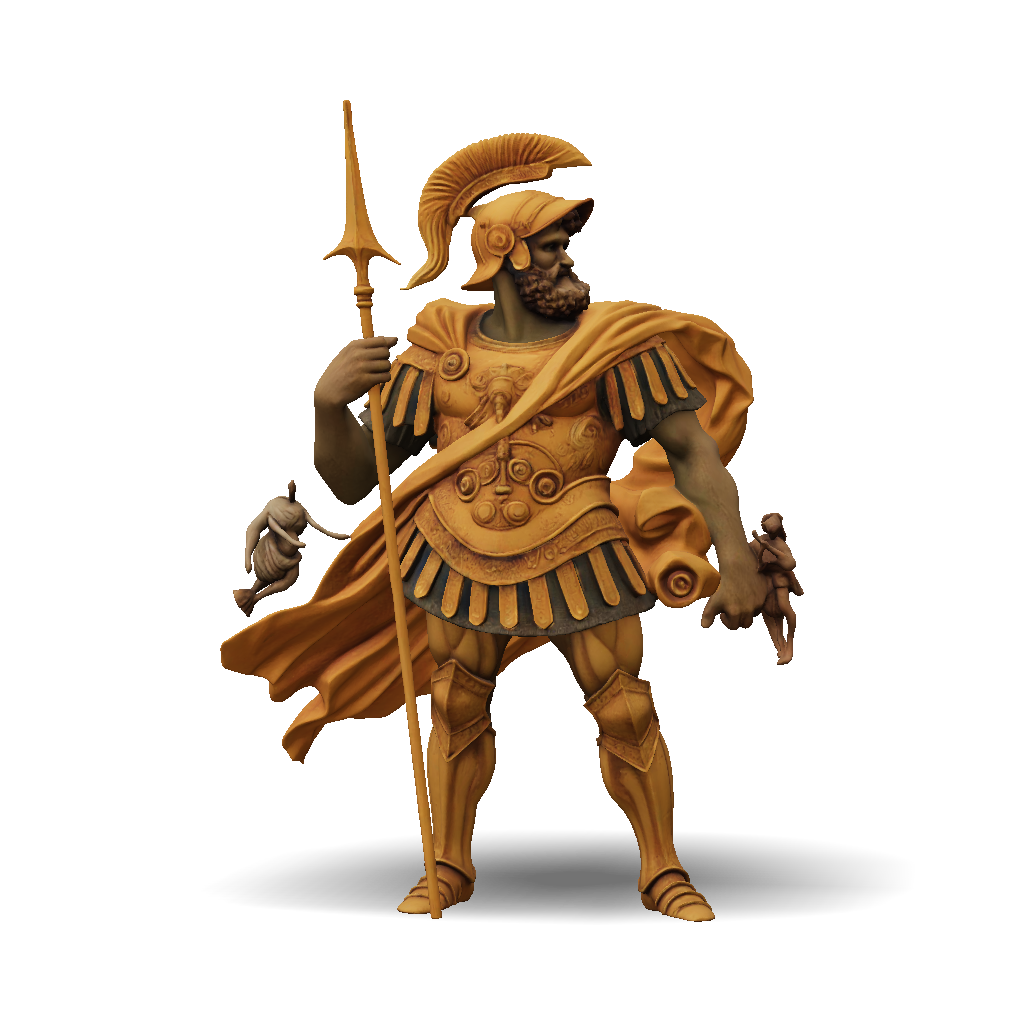 3D Model: golden armored warrior with spear in ornate archway metallic ...