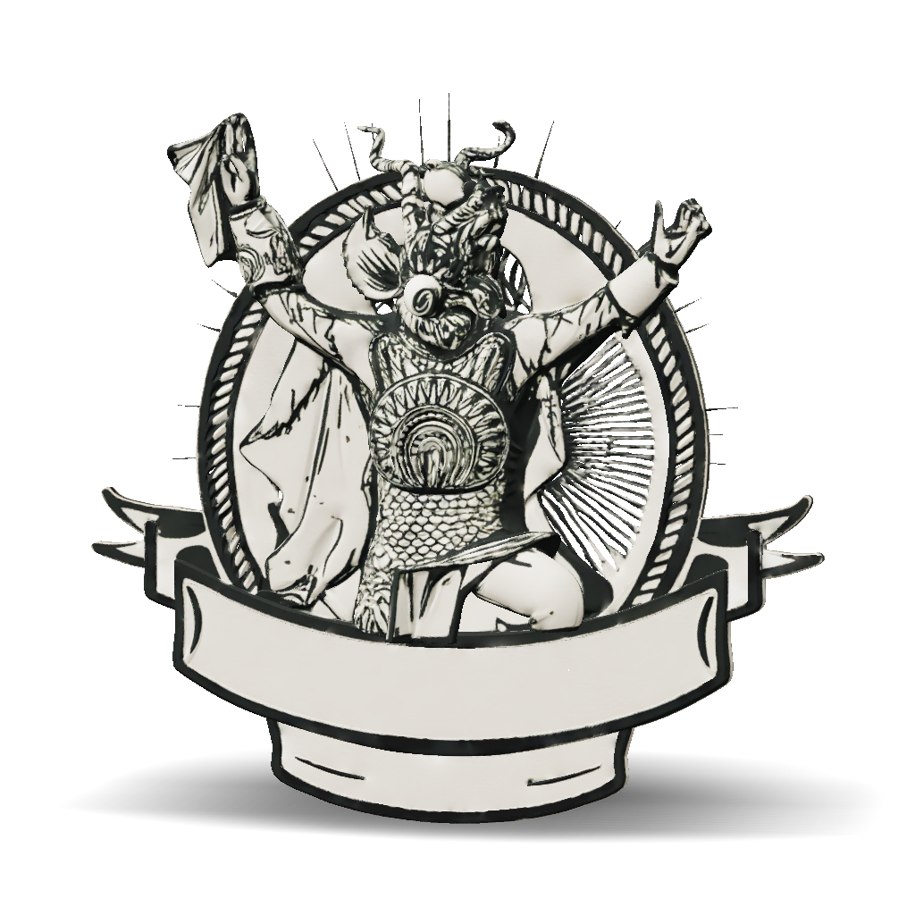 3D Model: Mythical Demon Emblem Badge With Circular Sunburst Frame And ...