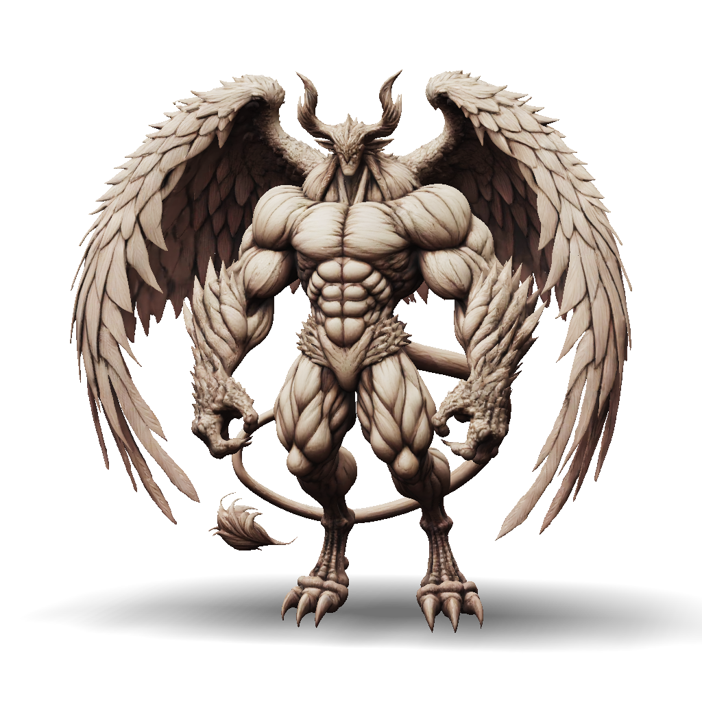 3D Model: Buff Maharga horned winged demon creature with muscular ...