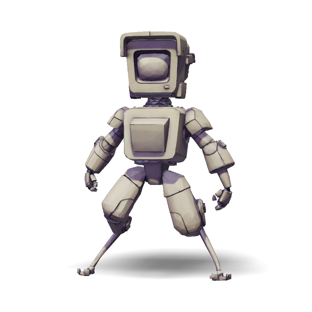 3D Model: boxy robot figure with articulated limbs gray and purple ...
