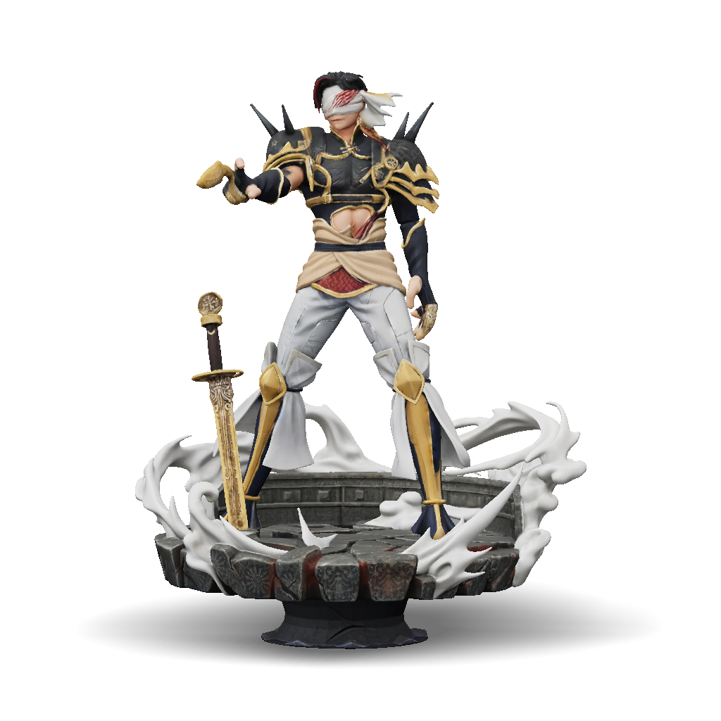 3D Model: ornate armored knight figure with gold filigree sword ...