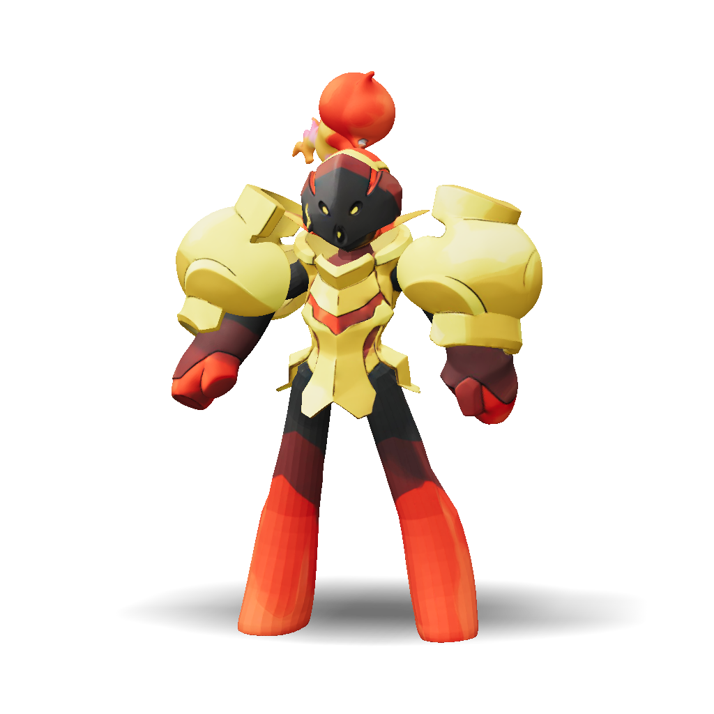 3D Model: fiery armored knight character with yellow gold plating red ...