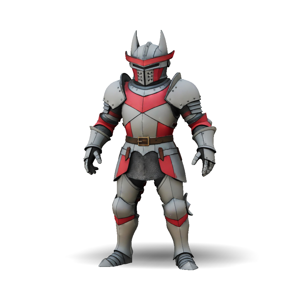 3D Model: medieval knight in full plate armor with red accents and ...