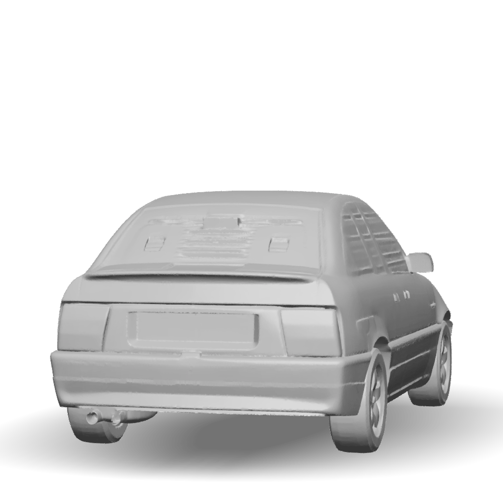 Model Rear View Stance 3D Model: rear view of black sedan with tail lights and dual exhausts