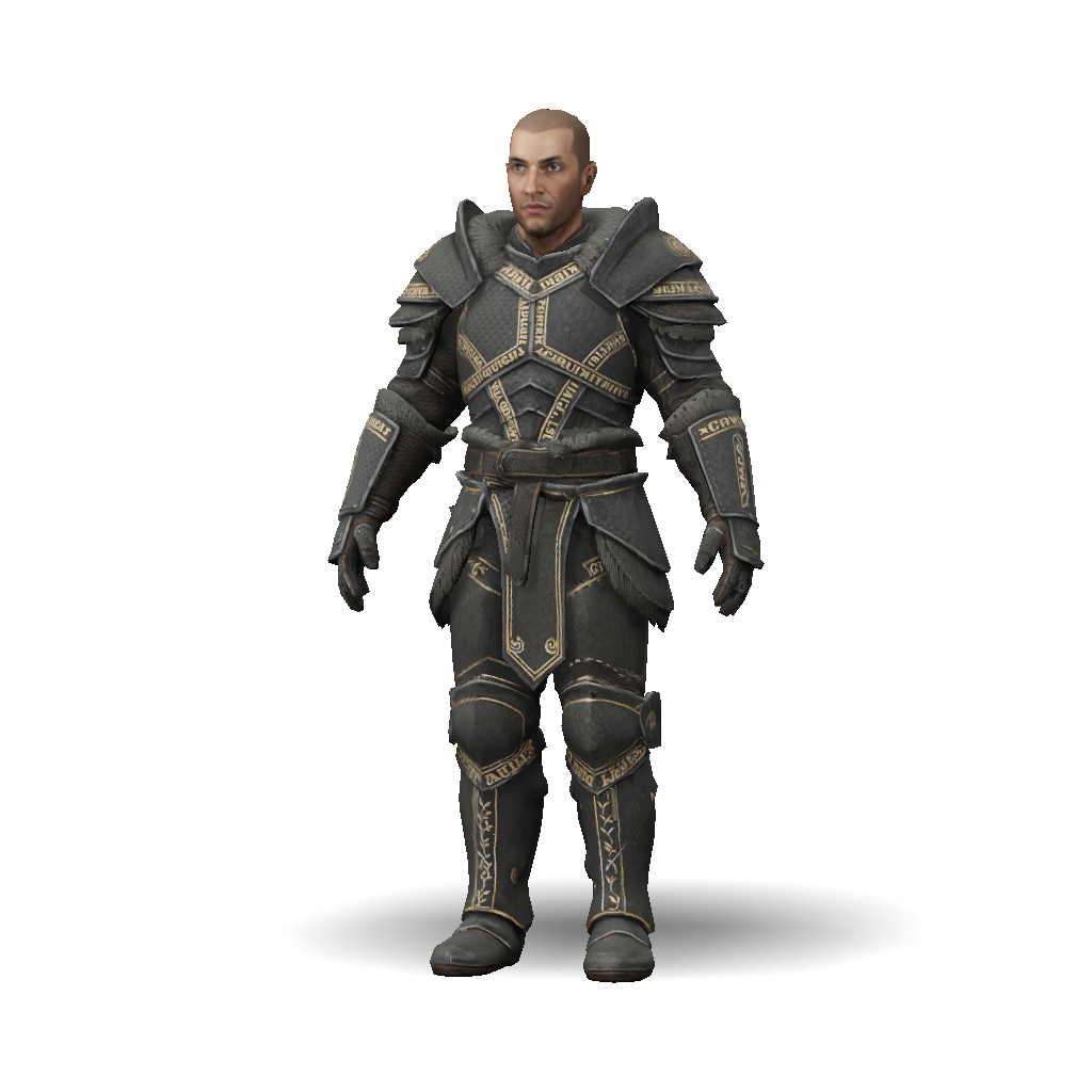 3D Model: armored knight wearing dark metal plate armor with fur trim ...