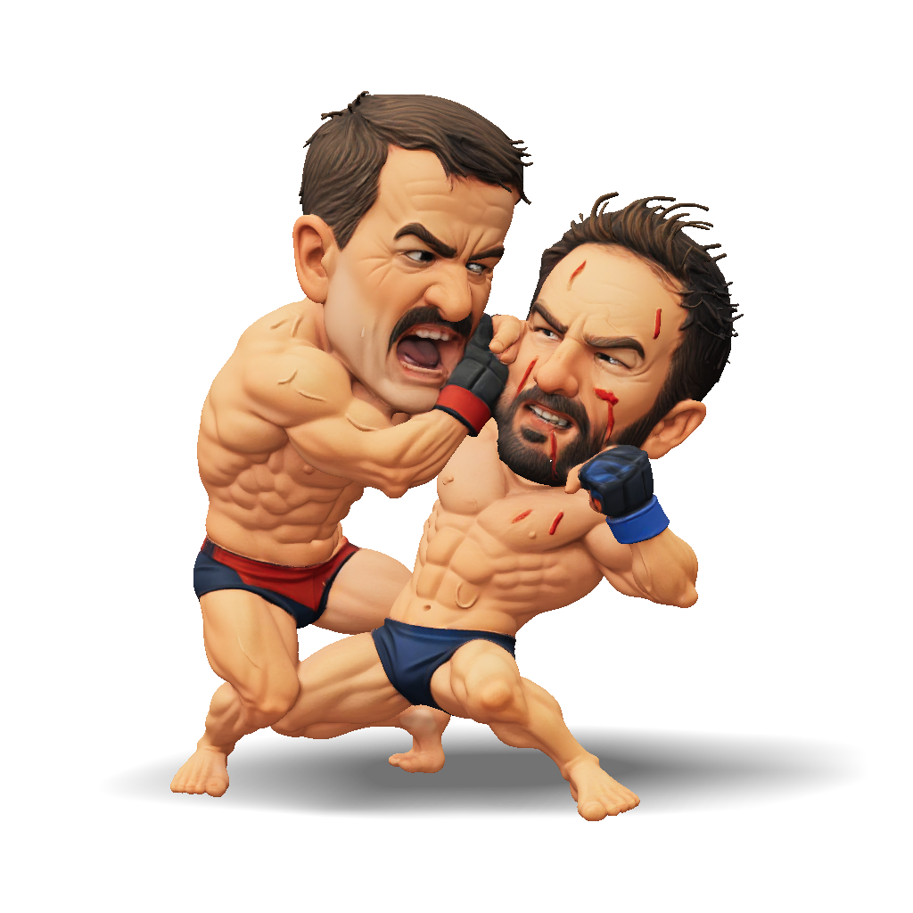 3D Model: two muscular boxers locked in a clinch during a boxing match ...
