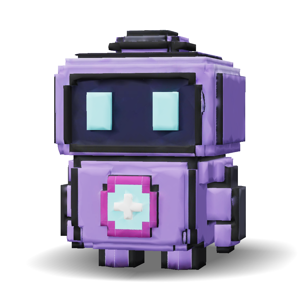 3D Model: Purple Robot With Cyan Eyes And Central Glowing Core In Pixel ...