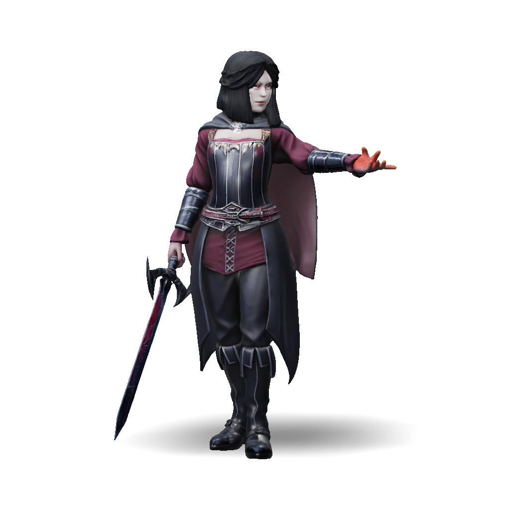 3D Model: female fantasy warrior wearing armored corset with sword cape ...