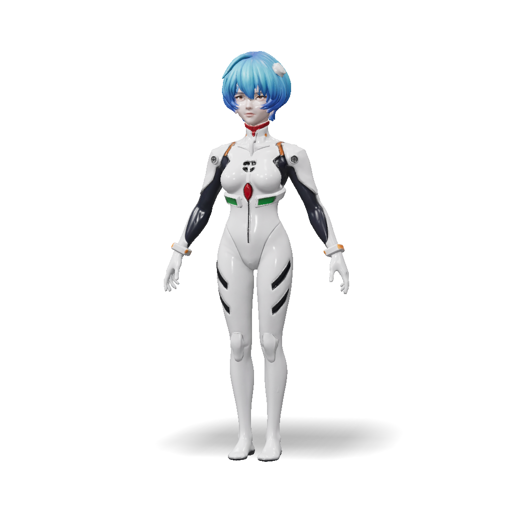 3D Model: blue haired humanoid character with glossy white suit and ...