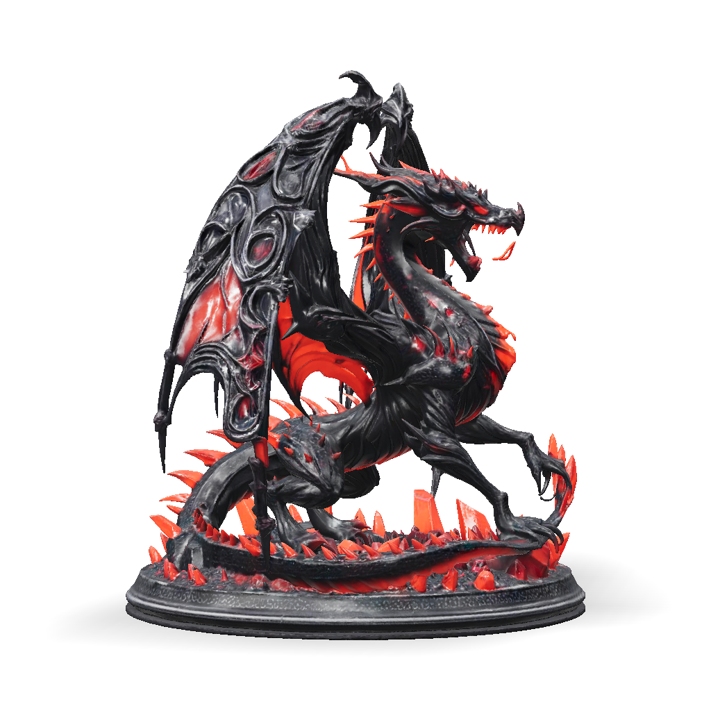 3D Model: black and red dragon sculpture with spiky scales and detailed ...