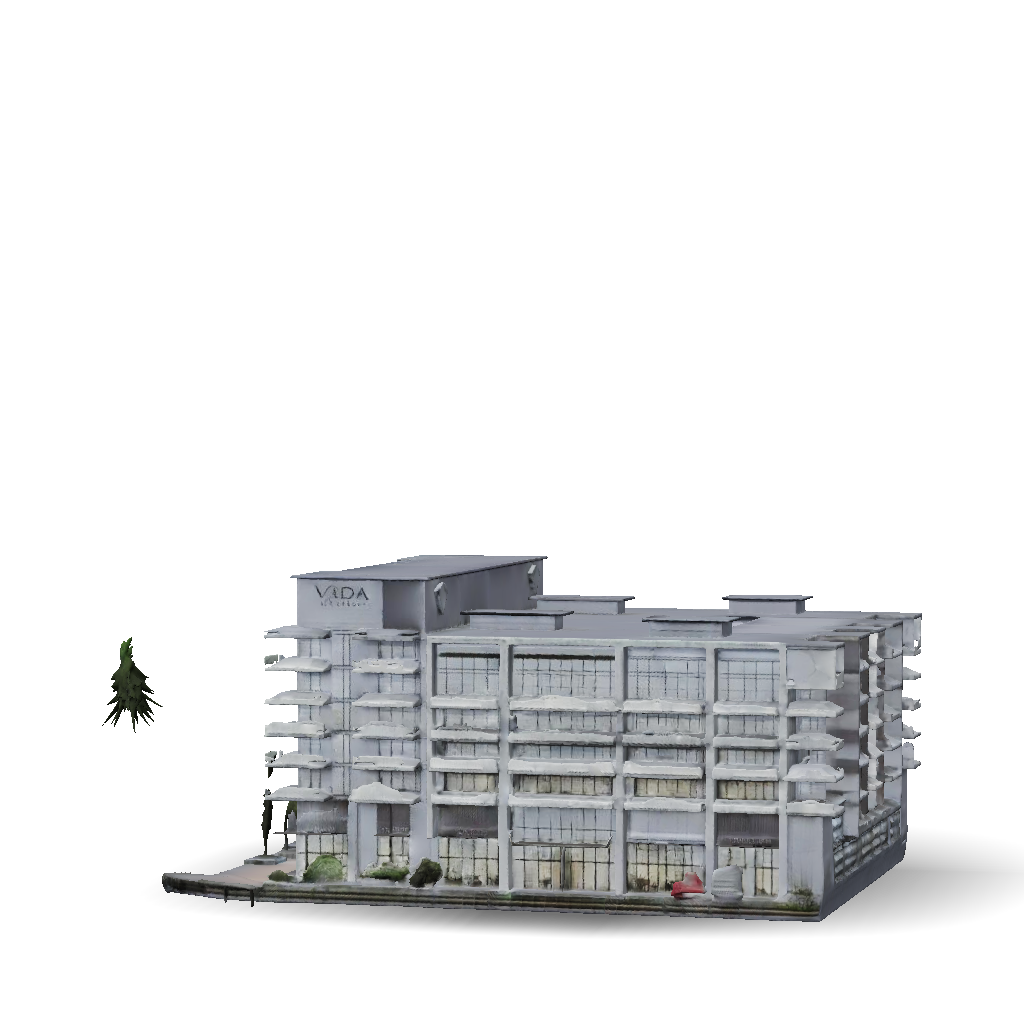 3D Model: modern apartment building complex with glass balconies and ...
