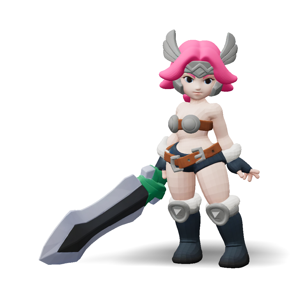 3D Model: pink haired female warrior with a large sword wearing armor ...