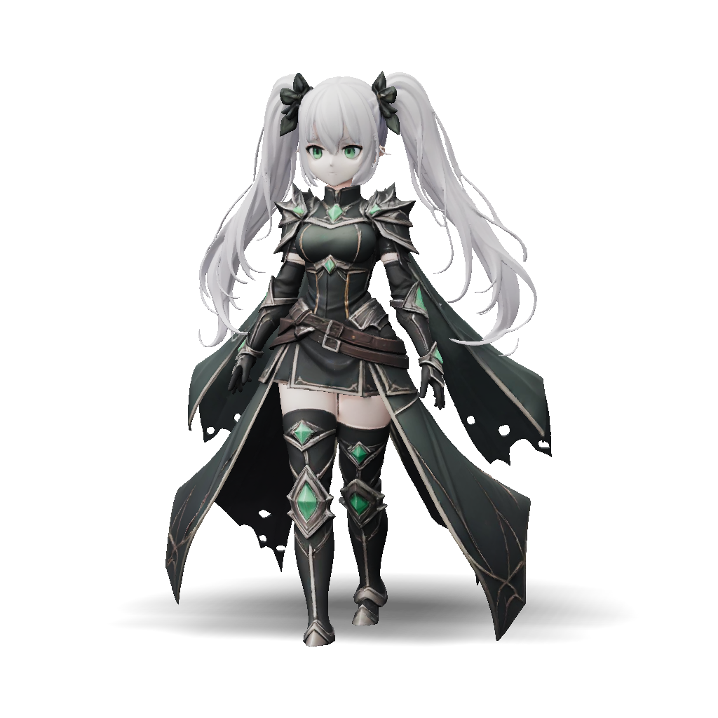 3D Model: armored fantasy female warrior in dark green black plate ...