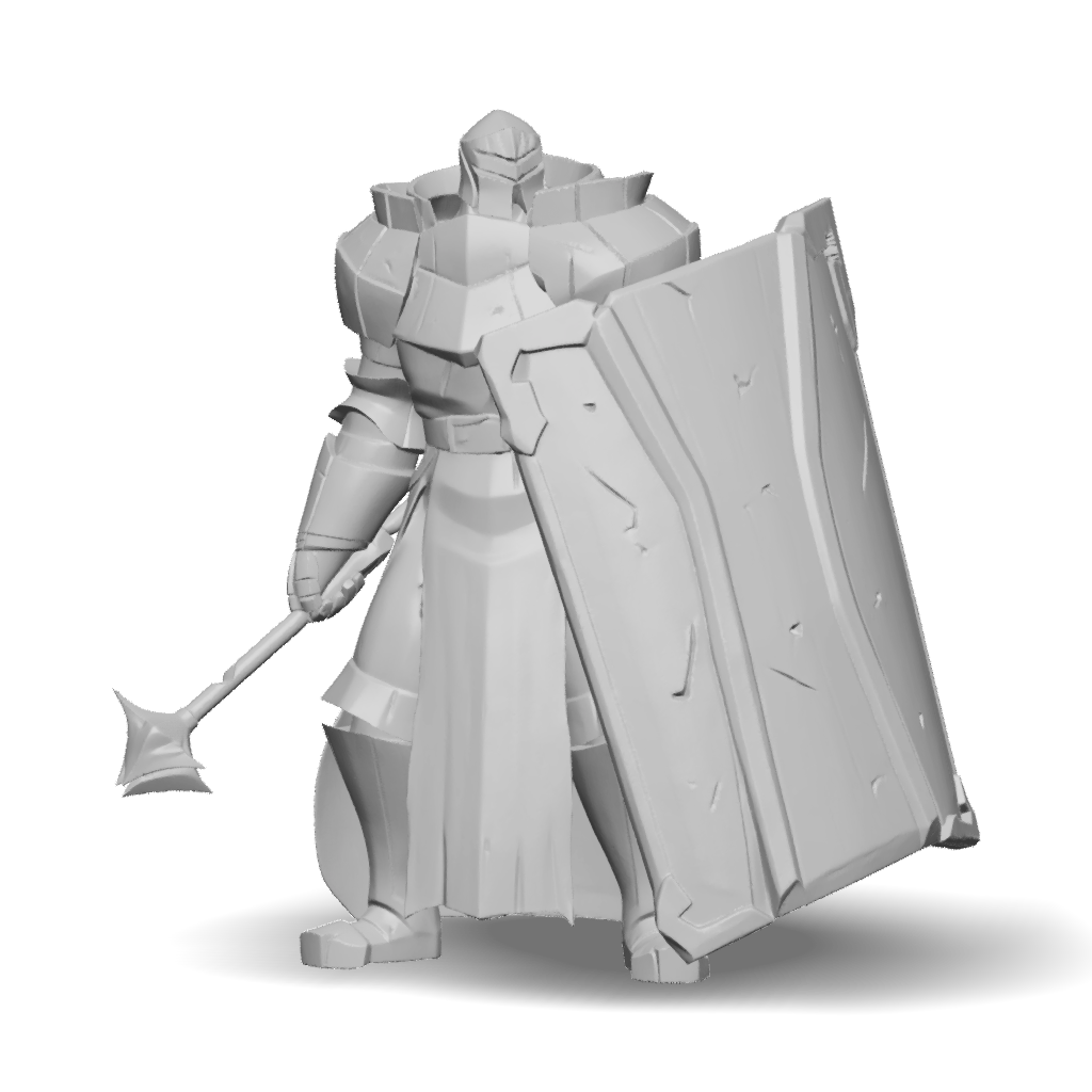 3D Model: fantasy knight with shield and hammer armored humanoid silver ...