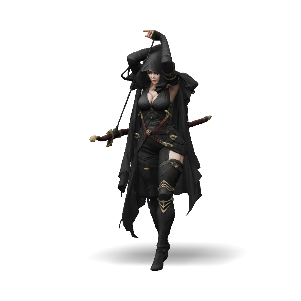 3D Model: dark armored female warrior with cape dual weaponry and gold ...