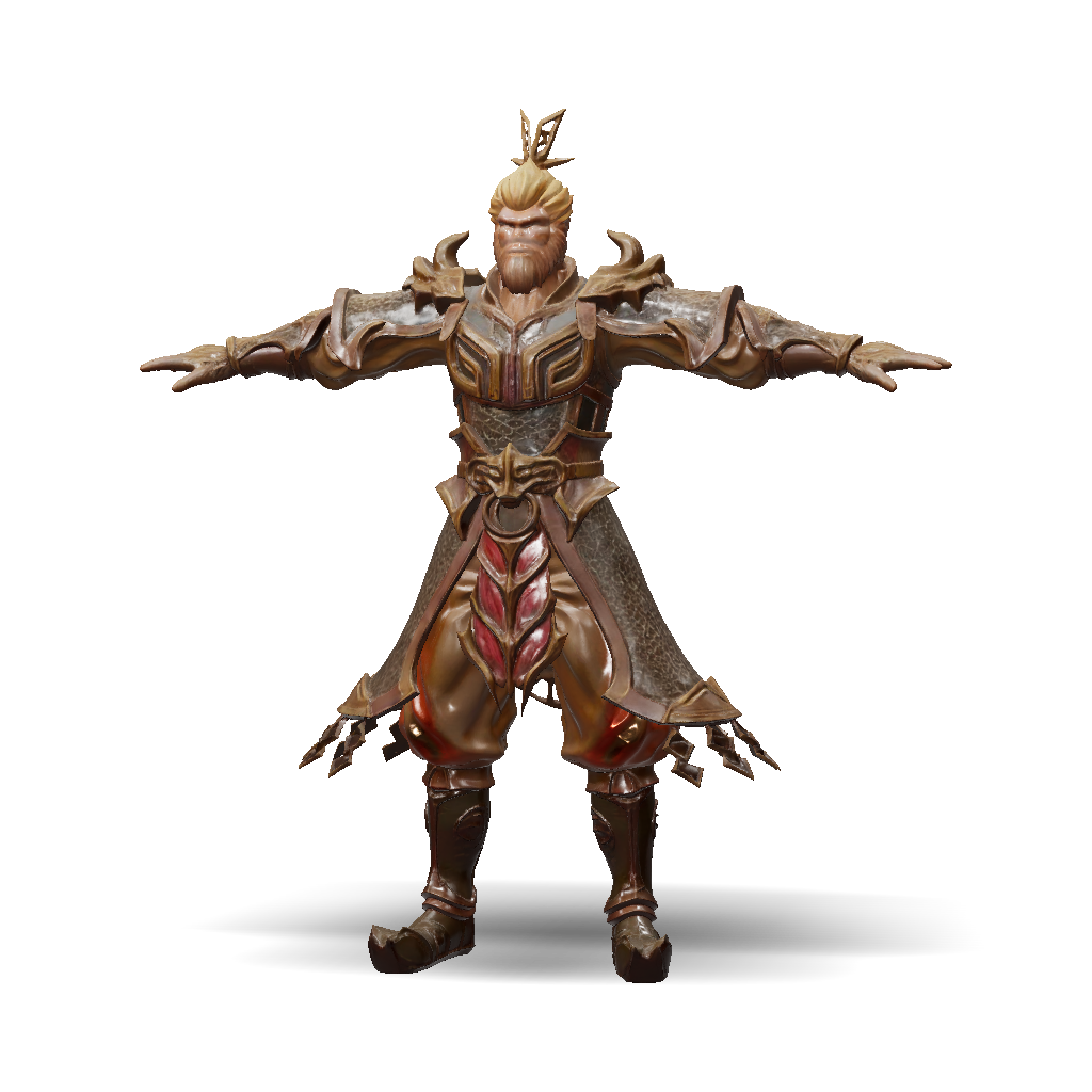 3D Model: armored warrior with ornate gold armor and red accents