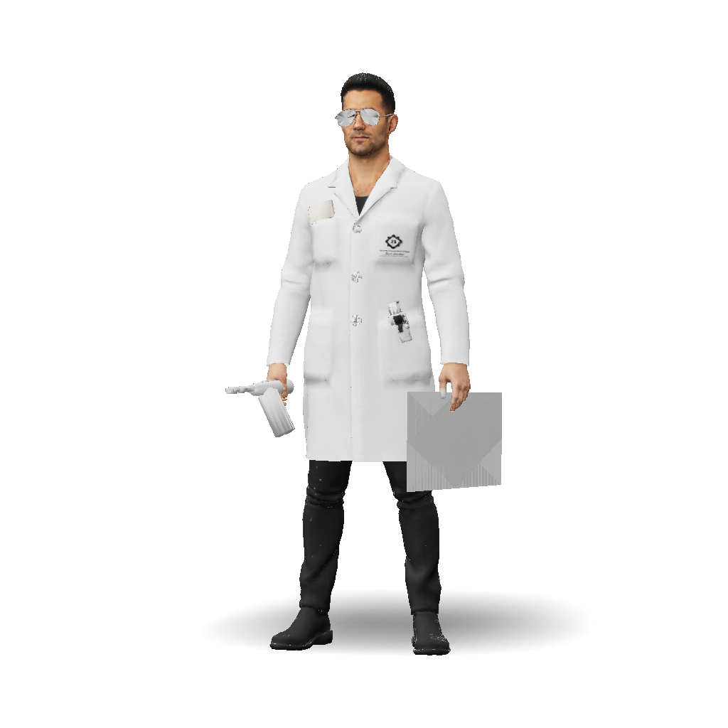 Lab Coat Figure 3D Model: human figure wearing a white lab coat with multiple pockets ...