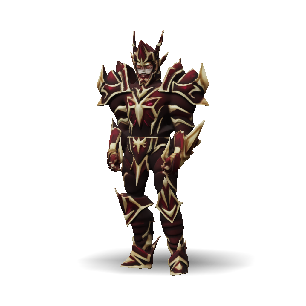 3D Model: red and gold spiked fantasy armor armored warrior