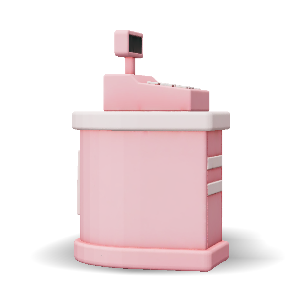 Pink Register 3D Model: pink cash register with keypad and display stylized 3D model