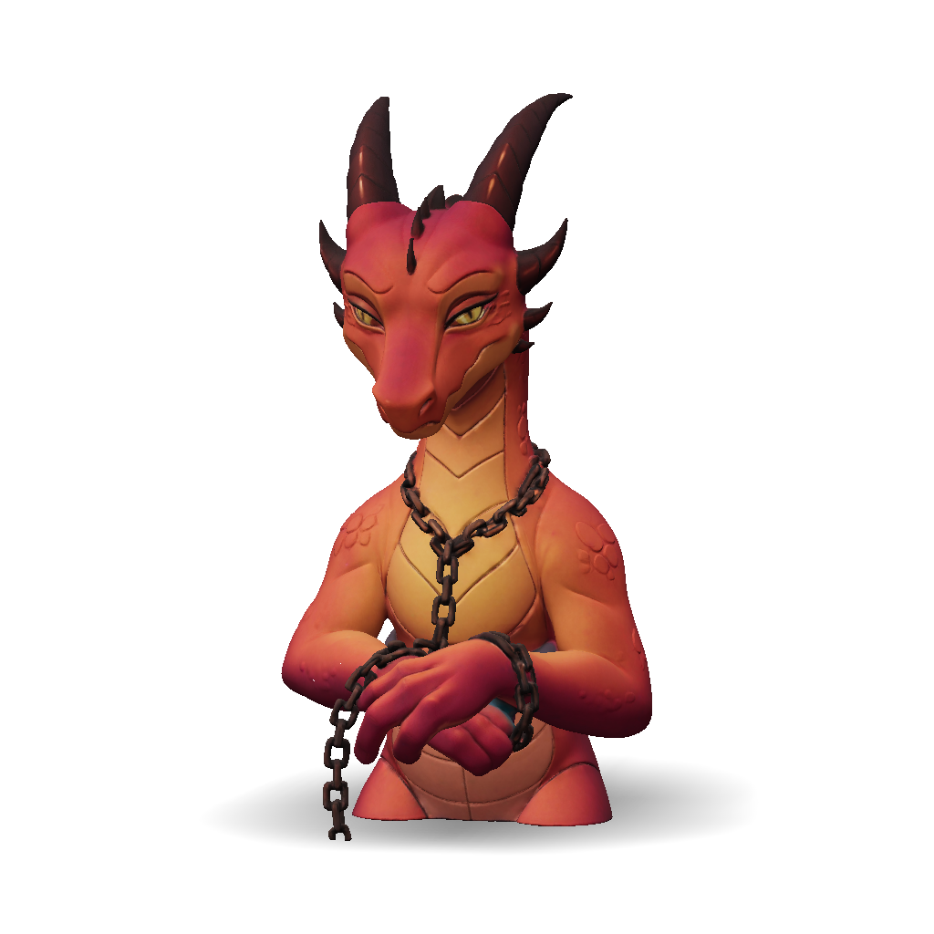 3D Model: dragon creature with orange scales and yellow eyes chained at ...