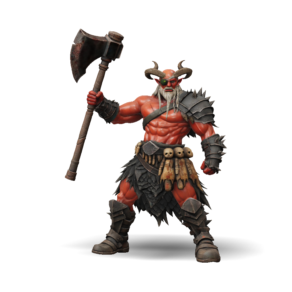 3D Model: demon warrior with horned head red muscular body spiked armor ...