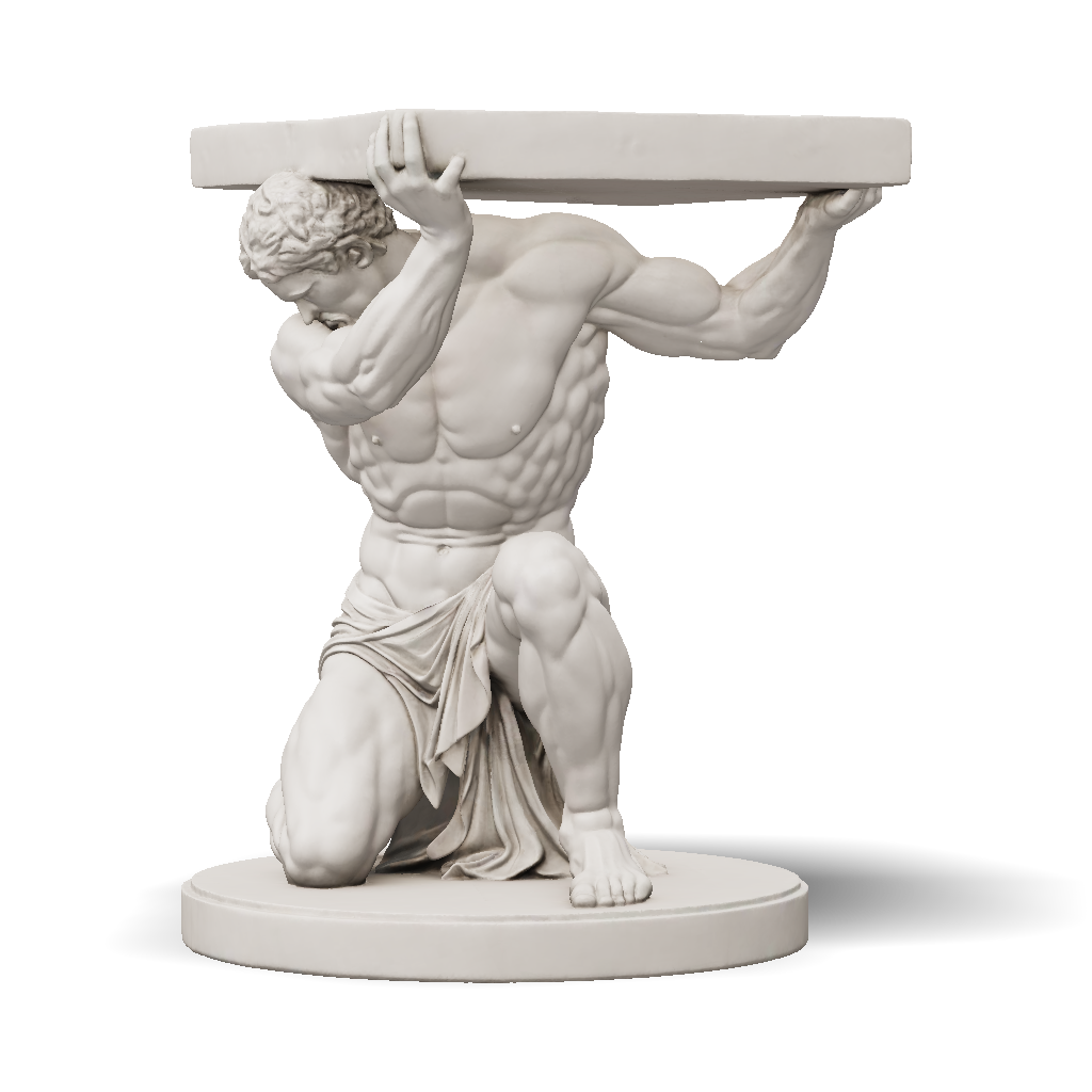 3D Model: muscular male statue kneeling with a heavy slab on shoulders ...