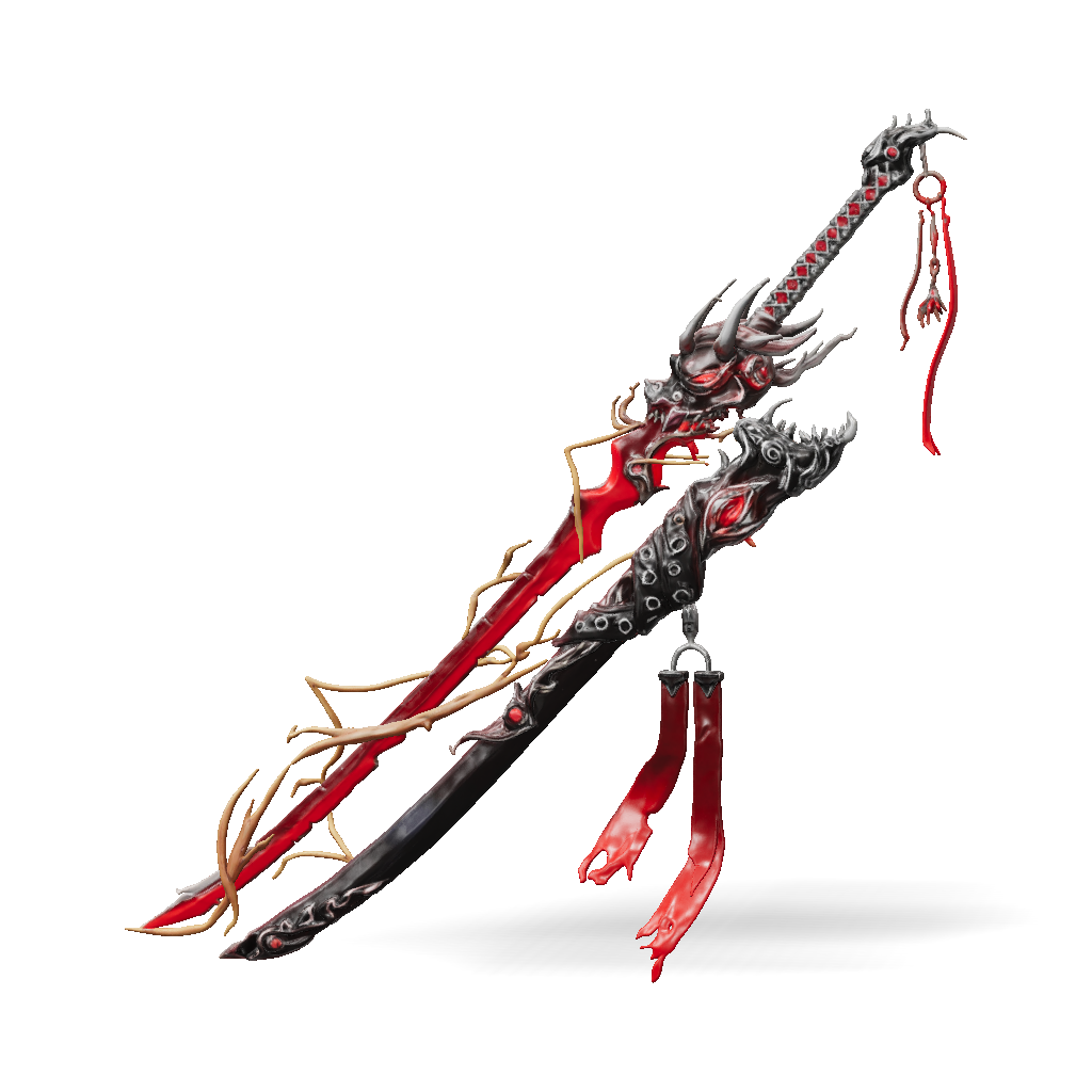3D Model: ornate fantasy sword with red blade black and silver hilt ...