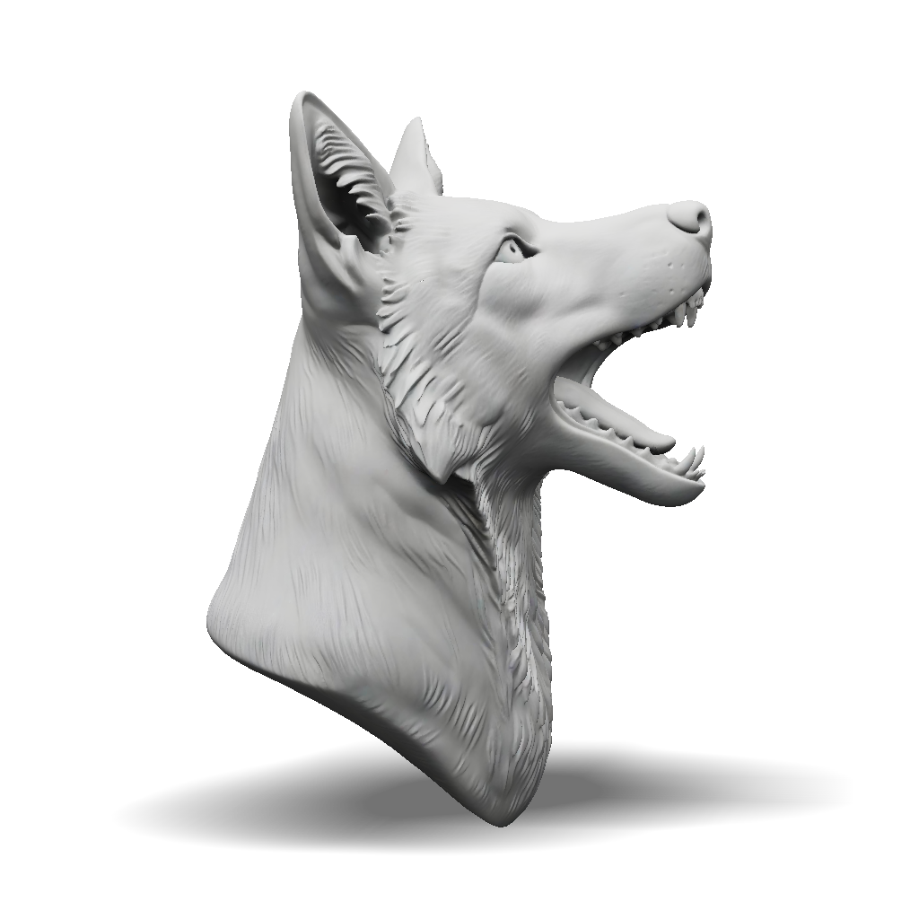 3D Model: wolf head bust with realistic fur texture open mouth showing ...