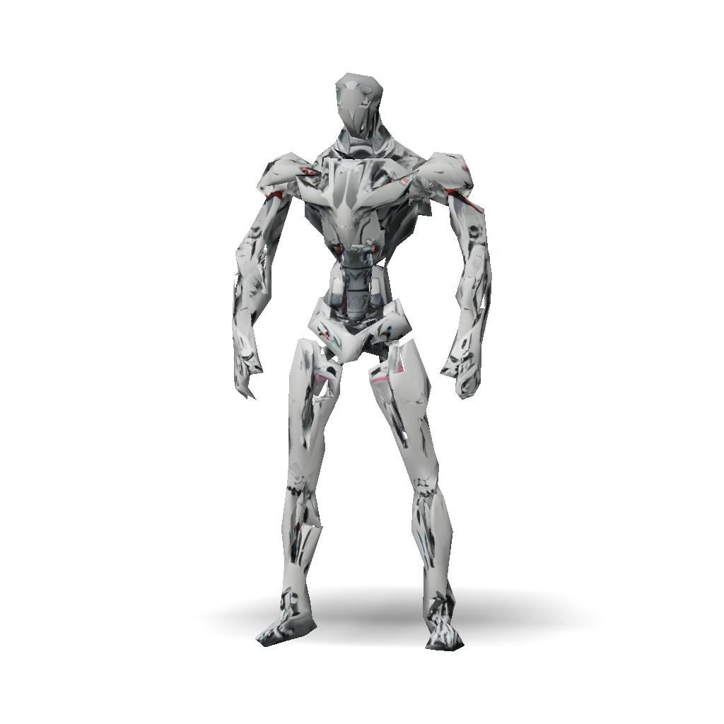 3D Model: humanoid sci fi robot with angular metallic armor and red accents