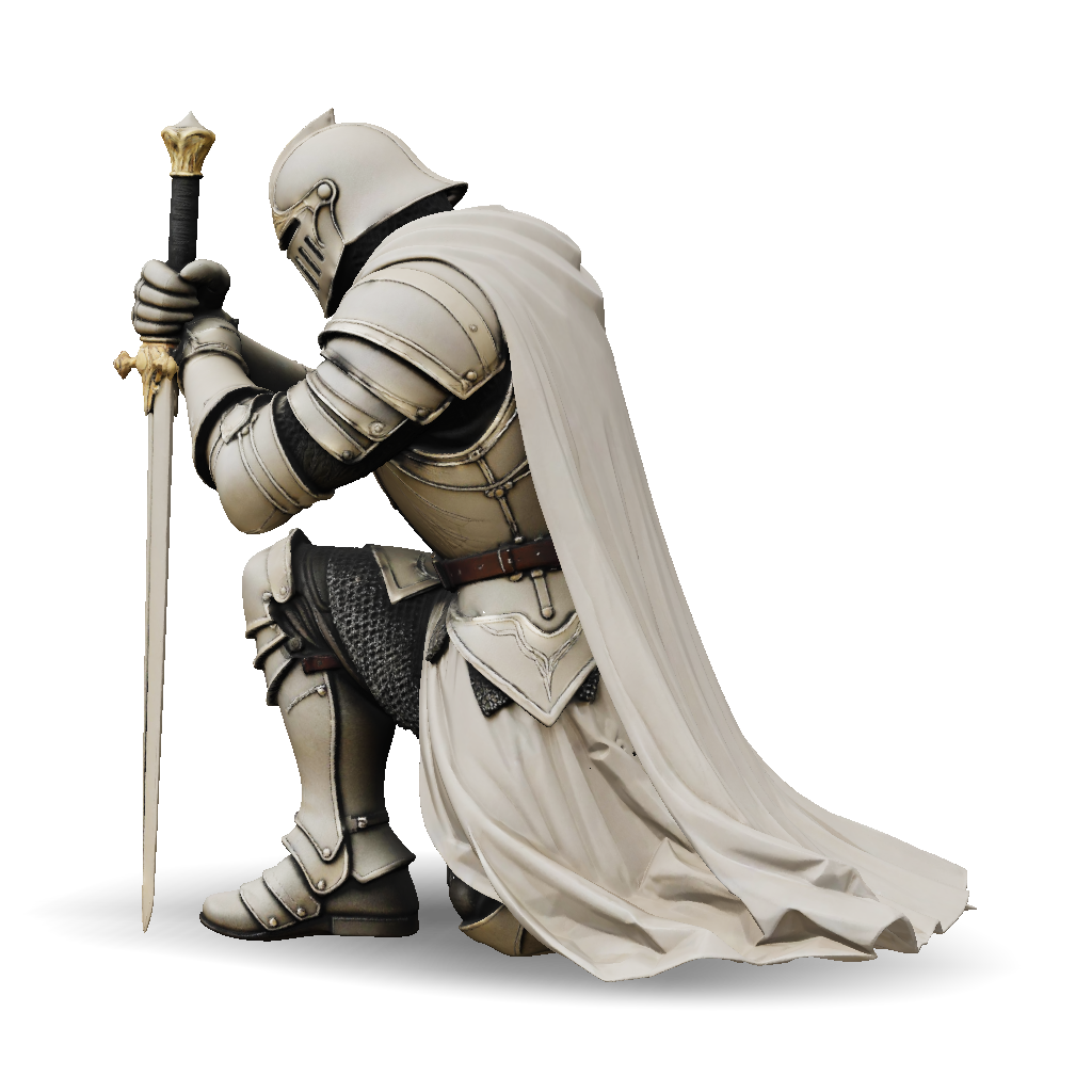 3D Model: knight in full plate armor kneeling with sword silver armor ...