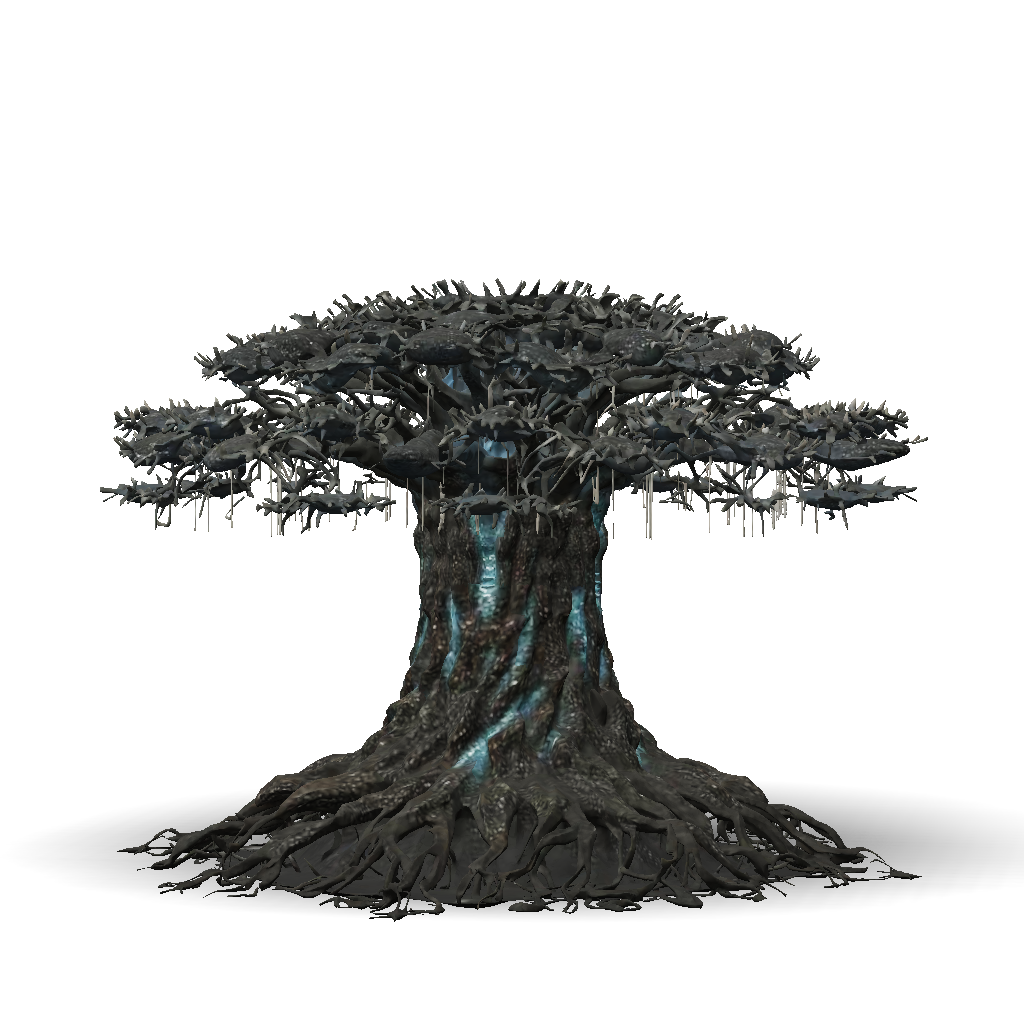 3D Model: large fantasy tree with glowing blue runes gnarled roots and ...