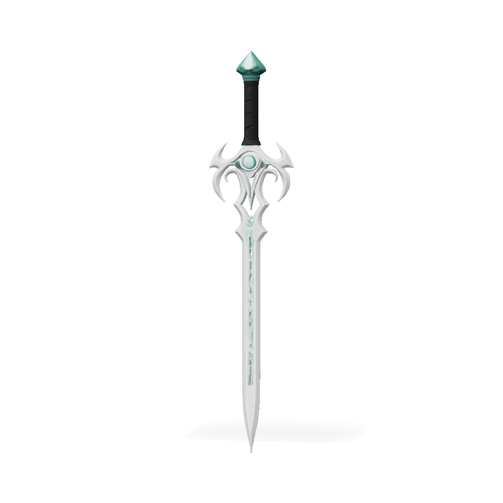 3D Model: glowing fantasy sword with teal runes ornate silver blade and ...