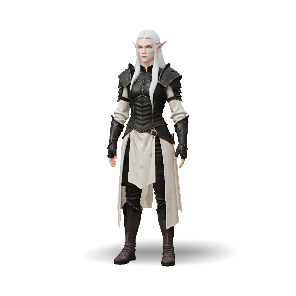 3D Model: elf warrior in full armor with long silver hair and elf ears ...