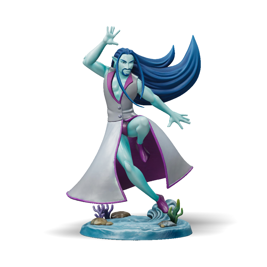 3D Model: teal skinned humanoid figure with flowing dark blue hair ...