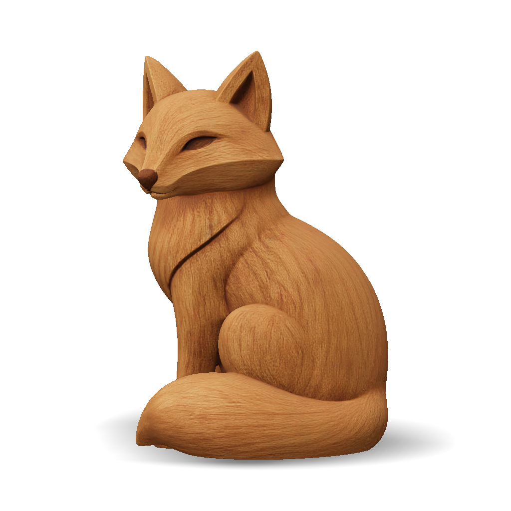 3D Model: wooden fox sculpture with smooth carved texture and natural ...