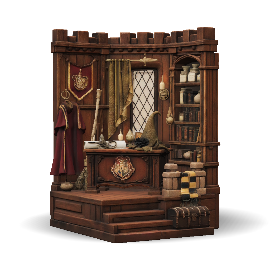 Wizard Bench 3D Model: intricately carved wooden wizard desk with shelves and ...