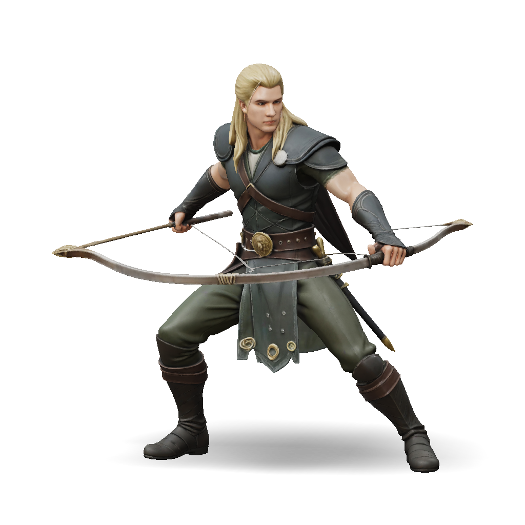 3D Model: Ranger arquero legolas con piernas flexionadas en pose de combate